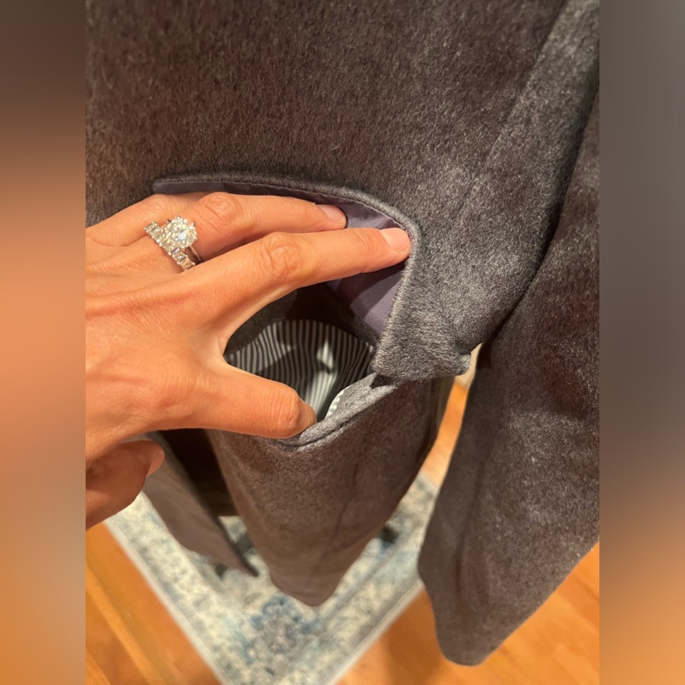 J. Crew Gray Long Coat with Gold Buttons - Picture 13 of 16